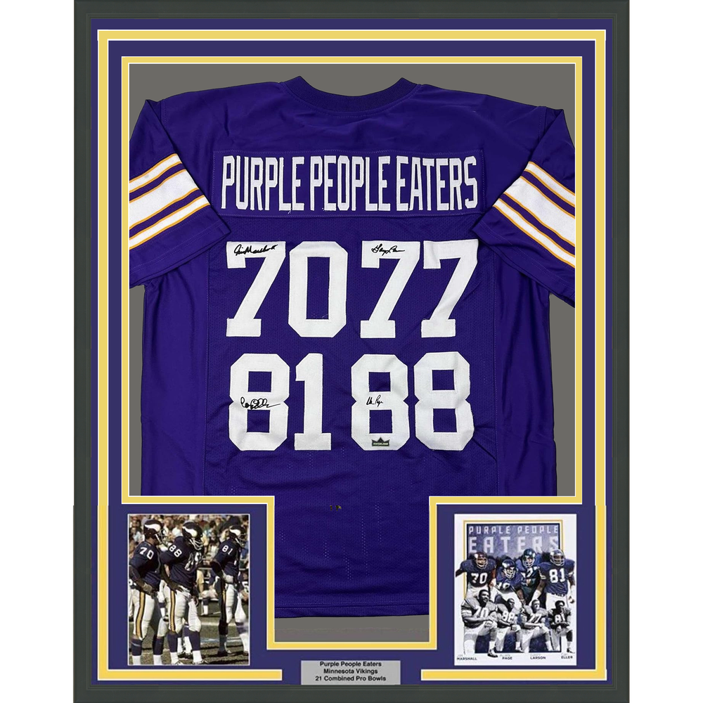 Framed Facsimile Autographed Purple People Eaters 35x39 Minnesota Purple Reprint Laser Auto Football Jersey (ONLINE ORDER ONLY)