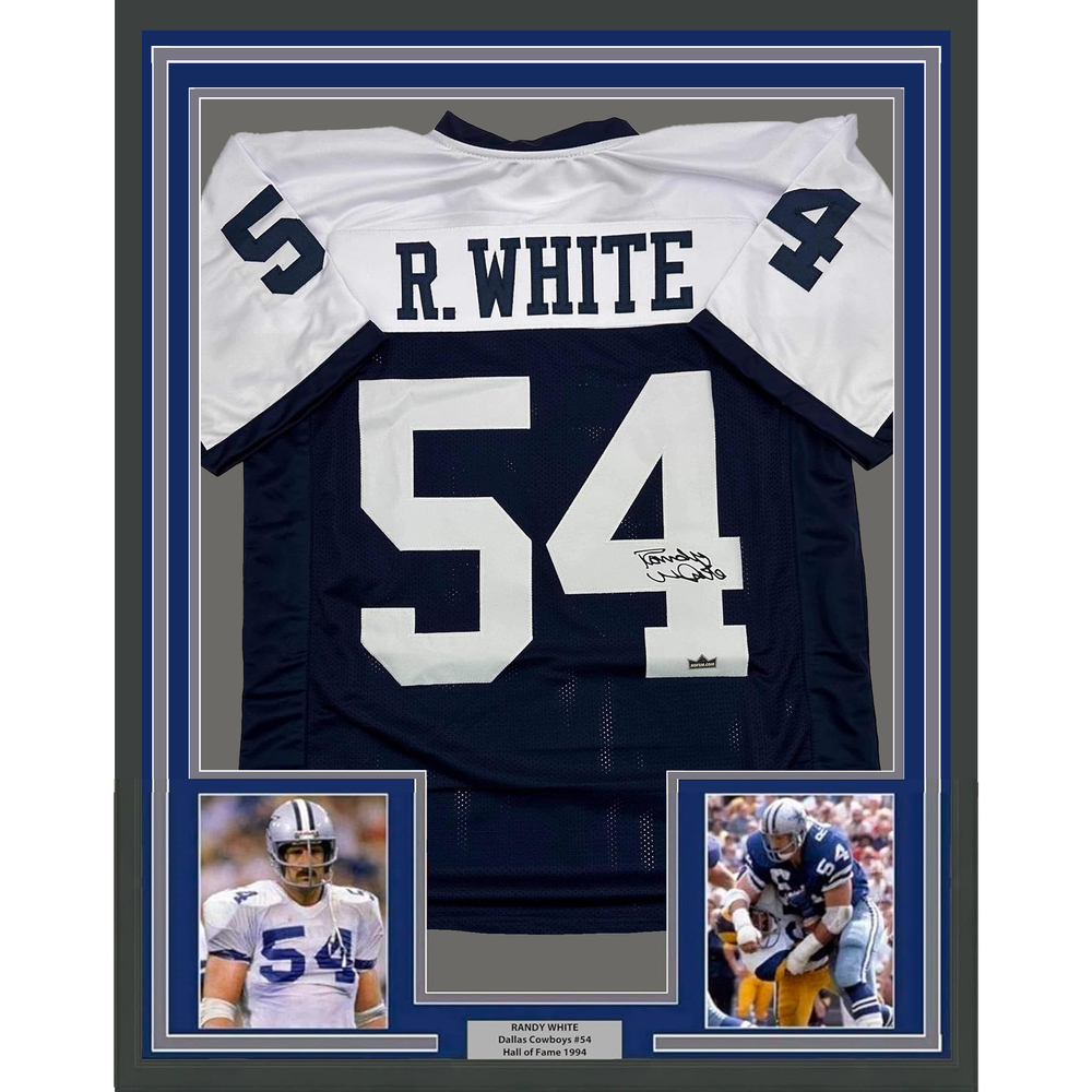 Framed Facsimile Autographed Randy White 35x39 Dallas Thanksgiving Day Reprint Laser Auto Football Jersey (ONLINE ORDER ONLY)