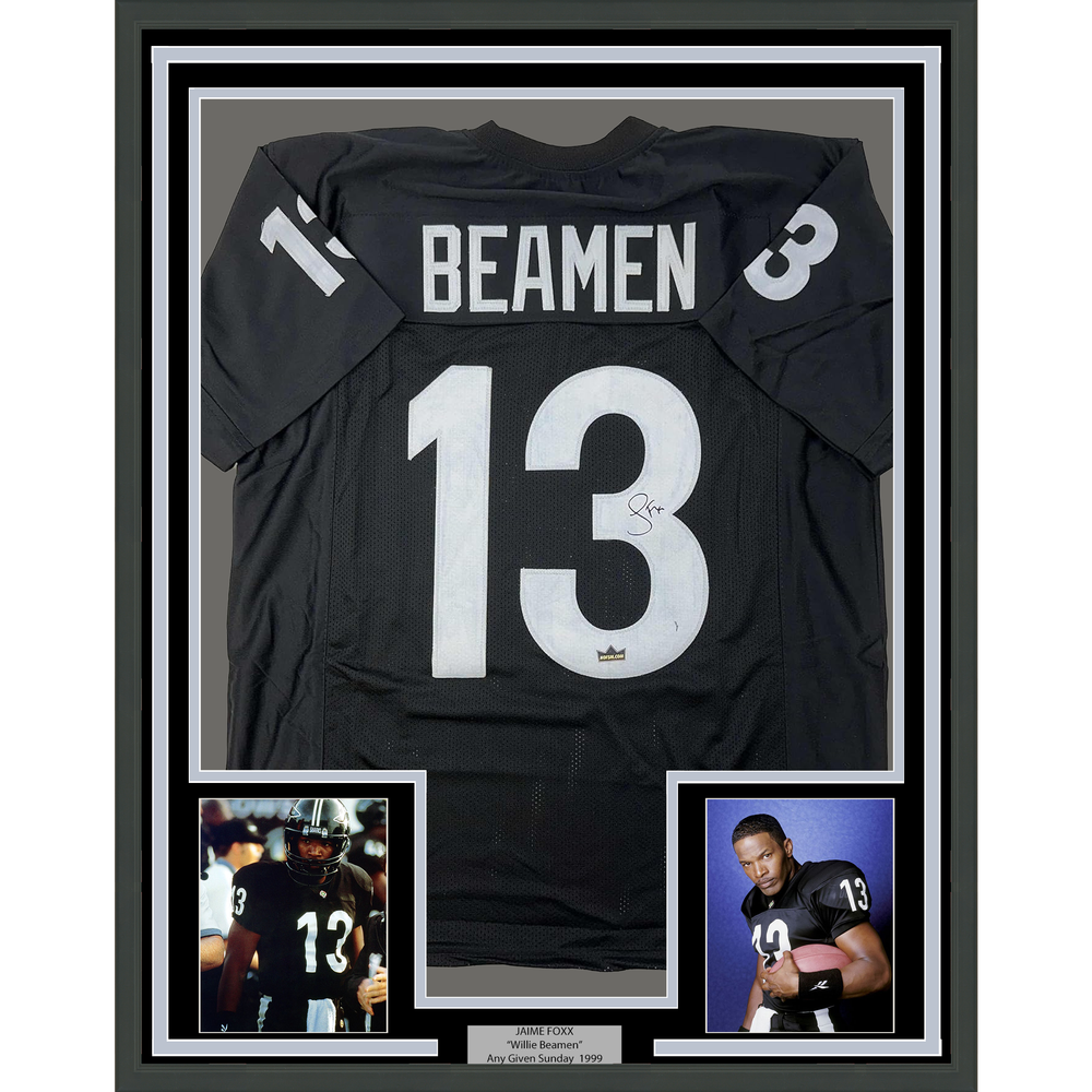 Framed Facsimile Autographed Jamie Foxx Willie Beamen 35x39 Any Given Sunday Movie Miami Black Reprint Laser Auto Football Jersey (ONLINE ORDER ONLY)