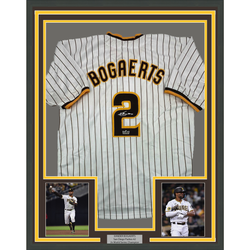 Framed Facsimile Autographed Xander Bogaerts 35x39 San Diego Pinstripe Reprint Laser Auto Baseball Jersey (ONLINE ORDER ONLY)