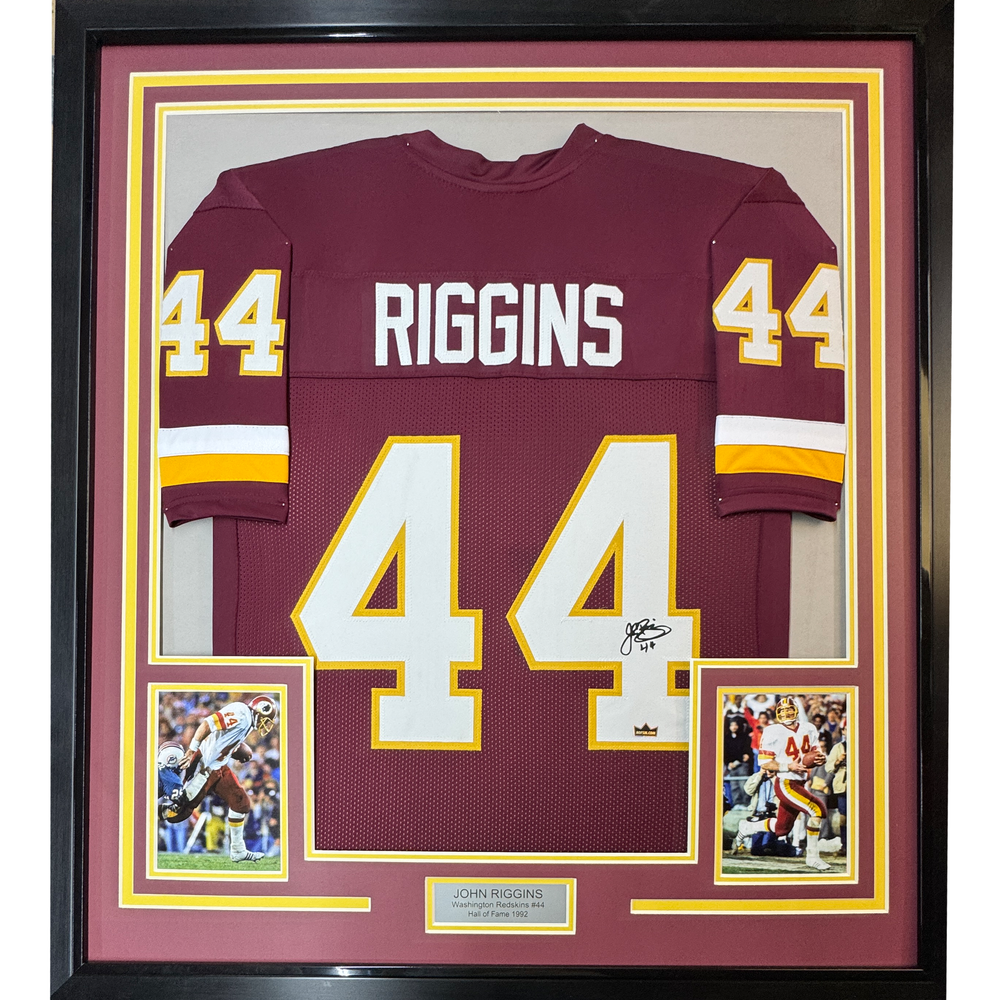 Framed Facsimile Autographed John Riggins 35x39 Washington Red Reprint Laser Auto Football Jersey (ONLINE ORDER ONLY)