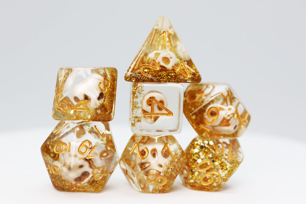 Skull and Gold Glitter RPG Dice Set (ONLINE ORDER ONLY)
