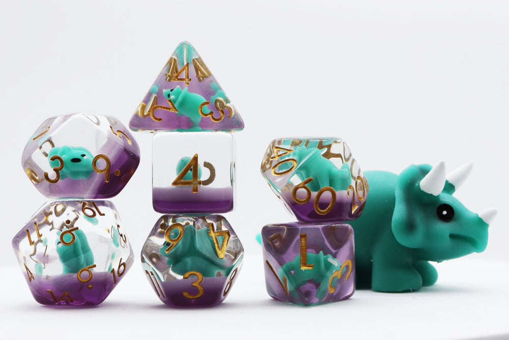 Green Triceratops RPG Dice Set (ONLINE ORDER ONLY)