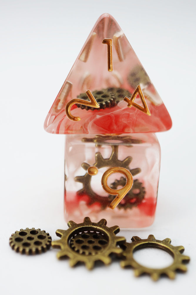 Red Swirl Ancient Gear RPG Dice Set (ONLINE ORDER ONLY)