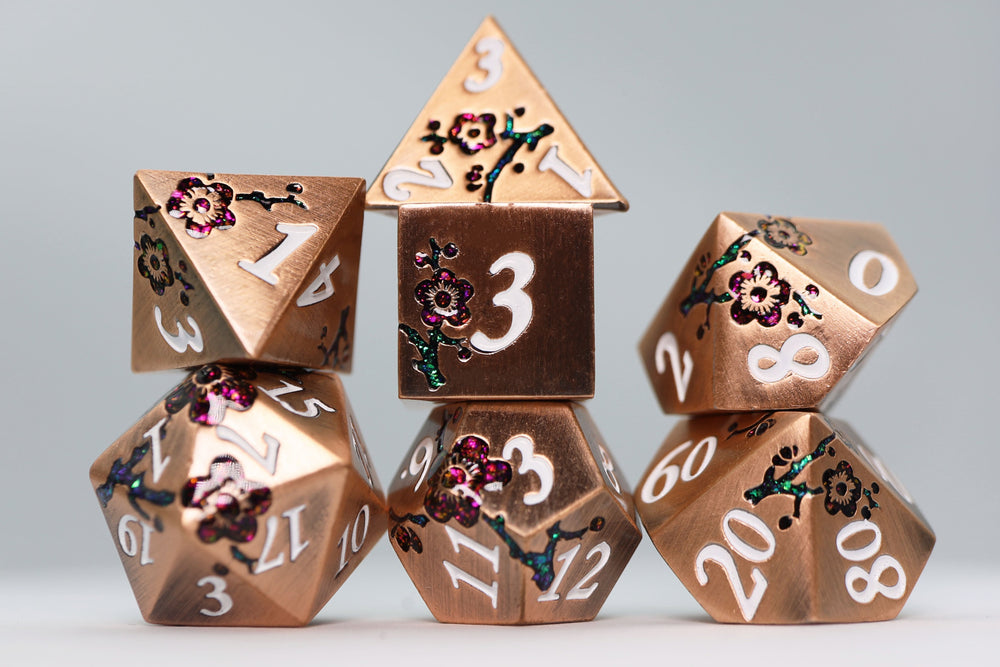 Metallic Bouquet: Copper with Red Orchids - Metal RPG Dice Set (ONLINE ORDER ONLY)
