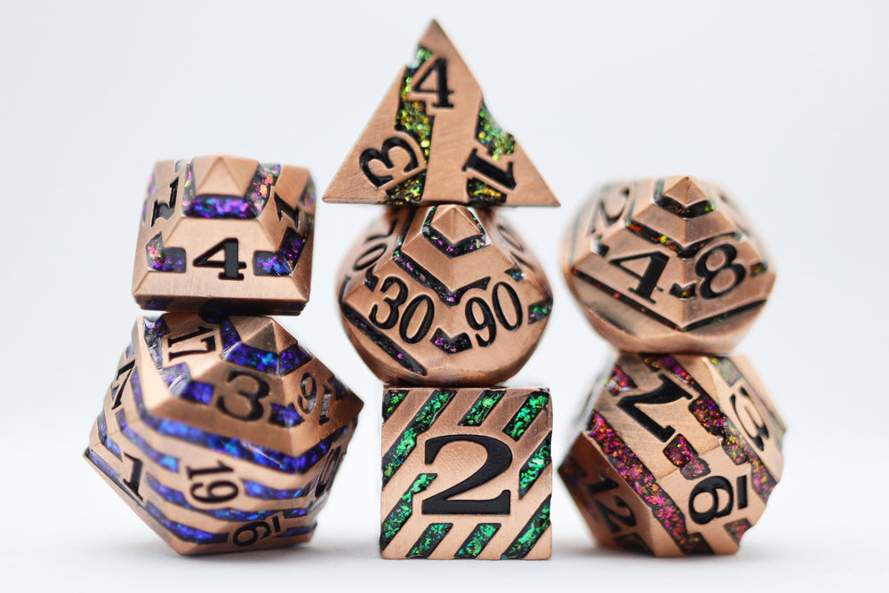 Into the Mines: Copper with Rainbow Mica - Metal RPG Dice Set (ONLINE ORDER ONLY)