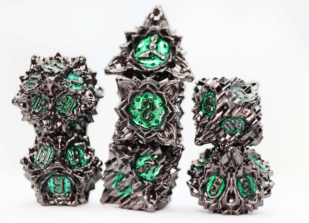 Floral Starburst: Midnight Forest - Metal RPG Dice Set (ONLINE ORDER ONLY)