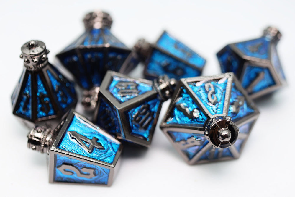 Moonlit Lantern: Midnight Frostfire - Metal RPG Dice Set (ONLINE ORDER ONLY)
