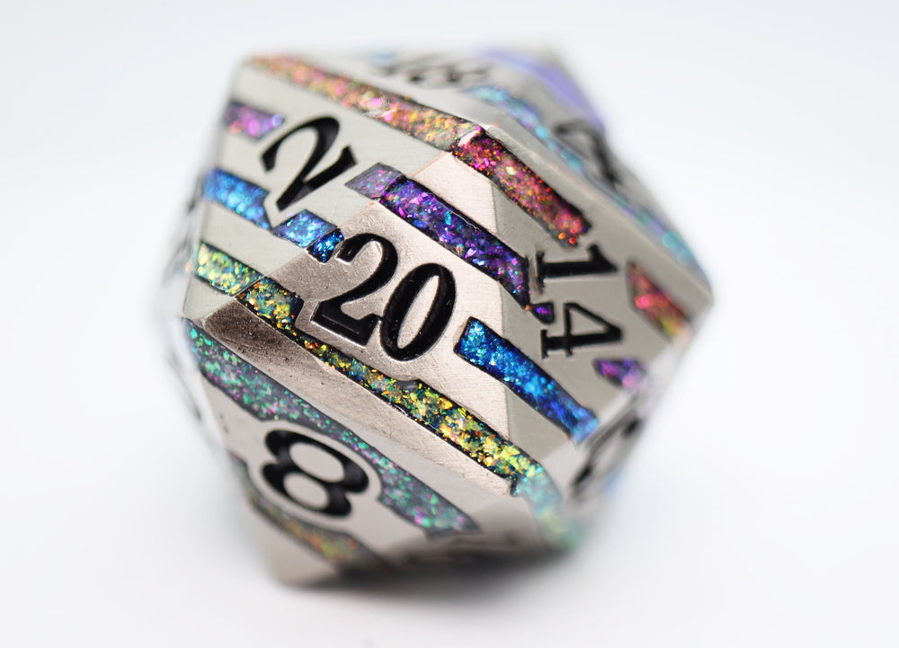 35mm Metal D20 - Silver with Rainbow Mica (ONLINE ORDER ONLY)