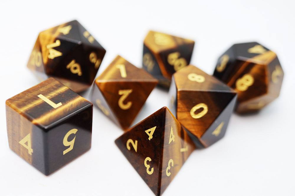 Tiger's Eye - Engraved with Gold RPG Dice Set (ONLINE ORDER ONLY)
