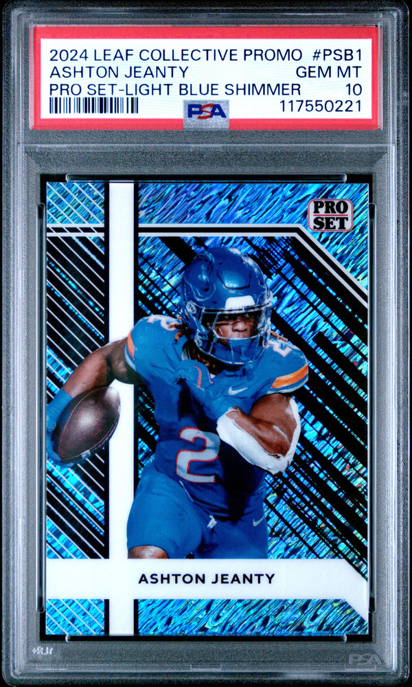 Graded 2024 Leaf Collective Promo Ashton Jeanty #PSB1 Pro Set Light Blue Shimmer Rookie RC Football Card PSA 10 Gem Mint (ONLINE ORDER ONLY)
