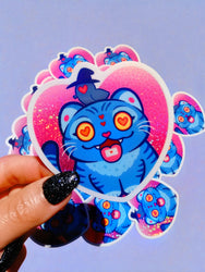 Funny Vinyl Sticker – Demon Kitty – Glitter Holographic Sticker (ONLINE ORDER ONLY)