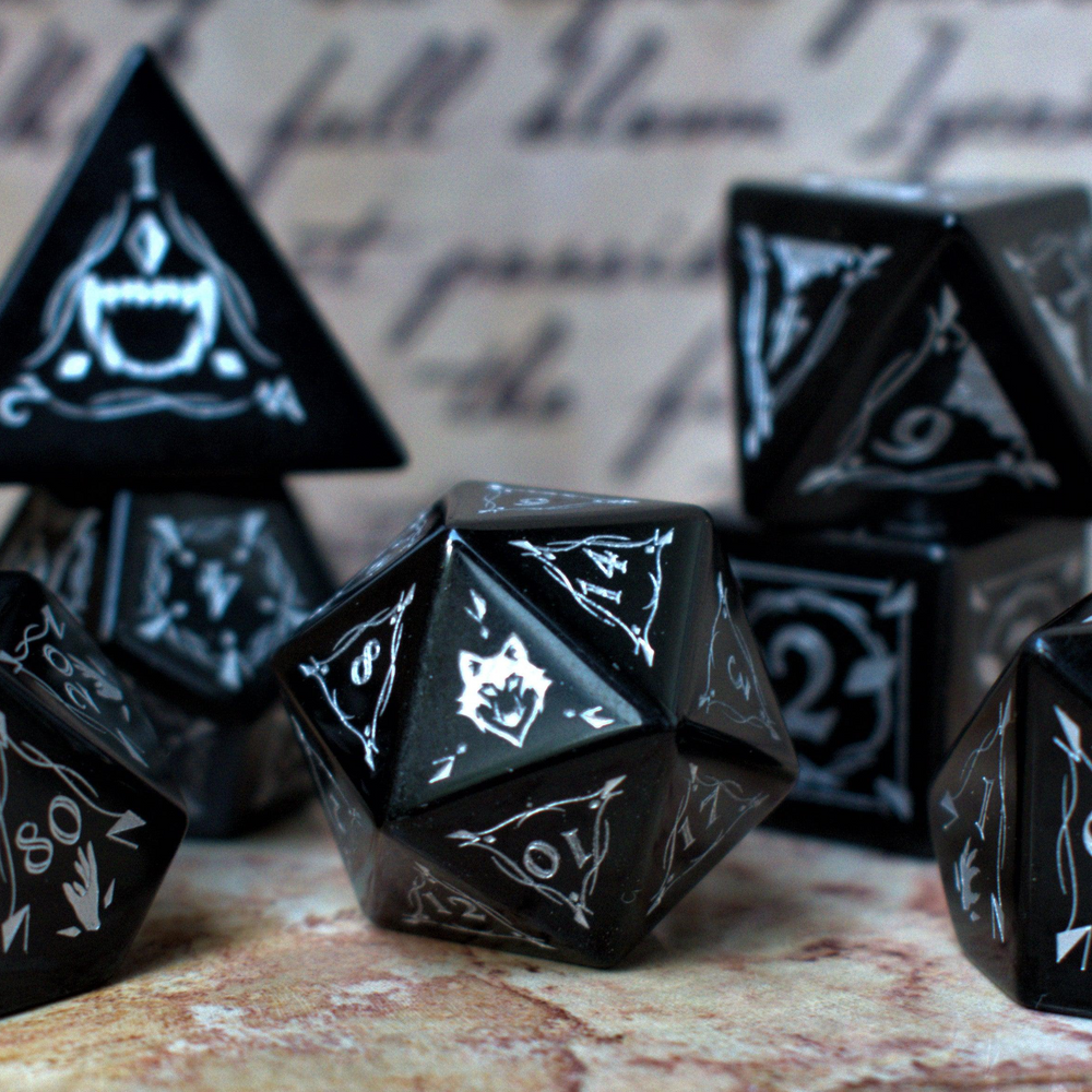 Pre-Order || Fangs of Winter Obsidian Stone Dice Set