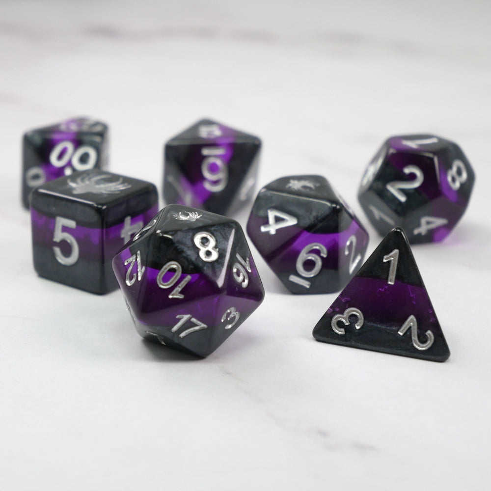 Forgotten Amethyst - 7 Piece DnD Dice Set | Acrylic RPG Gaming Dice (ONLINE ORDER ONLY)