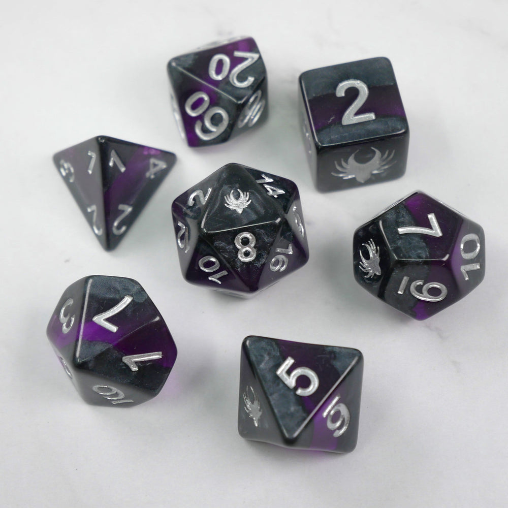 Forgotten Amethyst - 7 Piece DnD Dice Set | Acrylic RPG Gaming Dice (ONLINE ORDER ONLY)