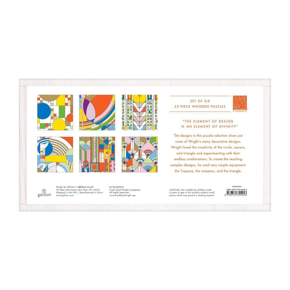 Frank Lloyd Wright Set of 6 25 Piece Wood Jigsaw Puzzle Galison (ONLINE ORDER ONLY)