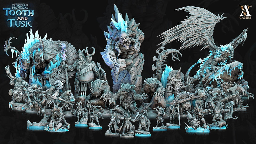 3D Printed Archvillain Games Frostburn Horrors Tooth and Tusk Jugar - Twicefrozen - Mountain Ettin 28mm 32mm D&D (Online Only)