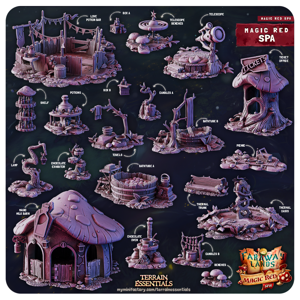 3D Printed Cast n Play Red Magic Spa Set 28mm 32mm D&D (Online Only)