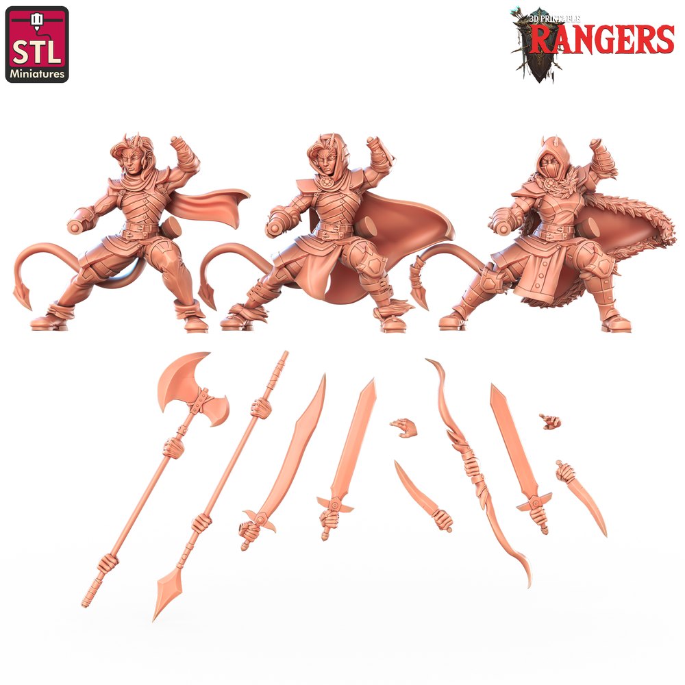 3D Printed STL Miniatures Tiefling Female Ranger Rangers 28 - 32mm War Gaming D&D (Online Only)