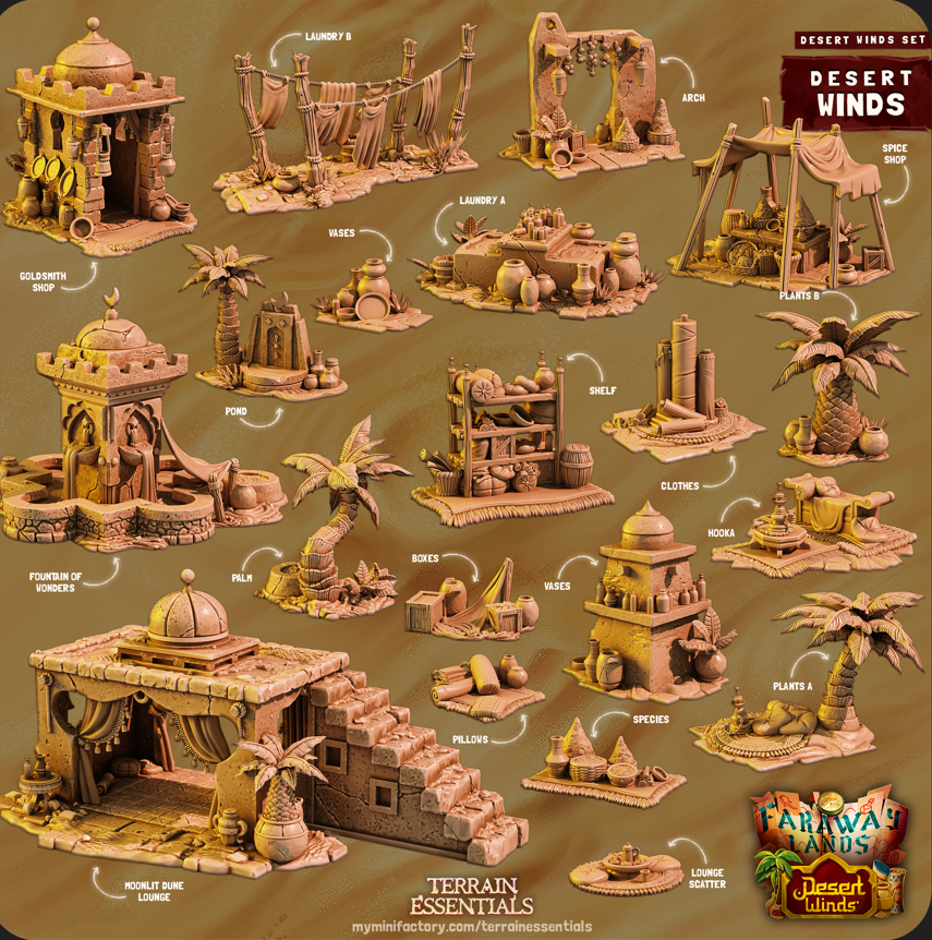 3D Printed Cast n Play Sultans Laundry Desert Winds Terrain Set 28mm 32mm D&D (Online Only)