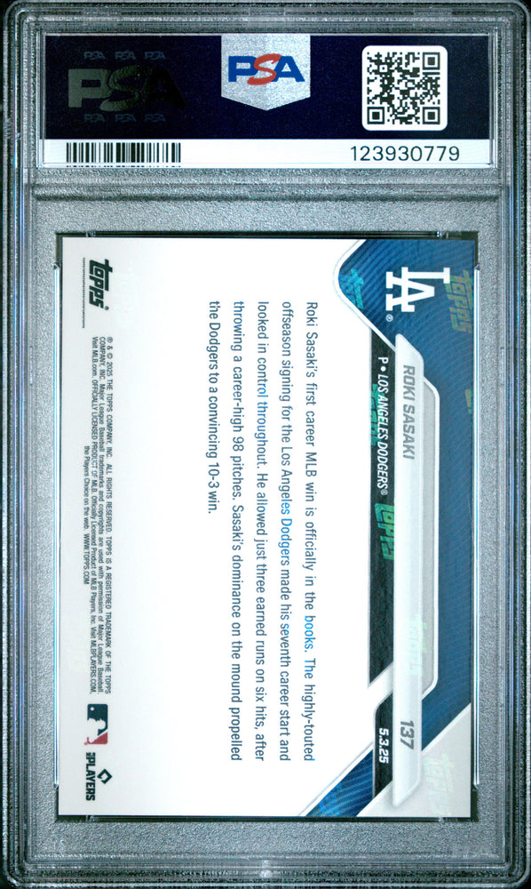 Graded 2025 Topps Now Roki Sasaki #137 Rookie RC Baseball Card PSA 9 Mint (ONLINE ORDER ONLY)