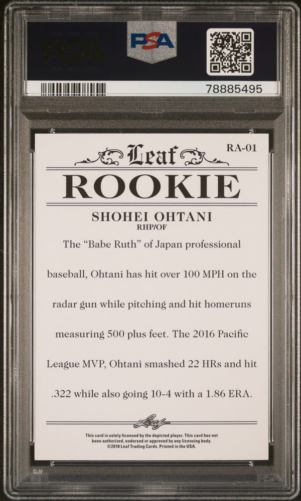 Graded 2018 Leaf Rookie Shohei Ohtani #RA01 Achievement Rookie RC Baseball Card PSA 10 Gem Mint (ONLINE ORDER ONLY)