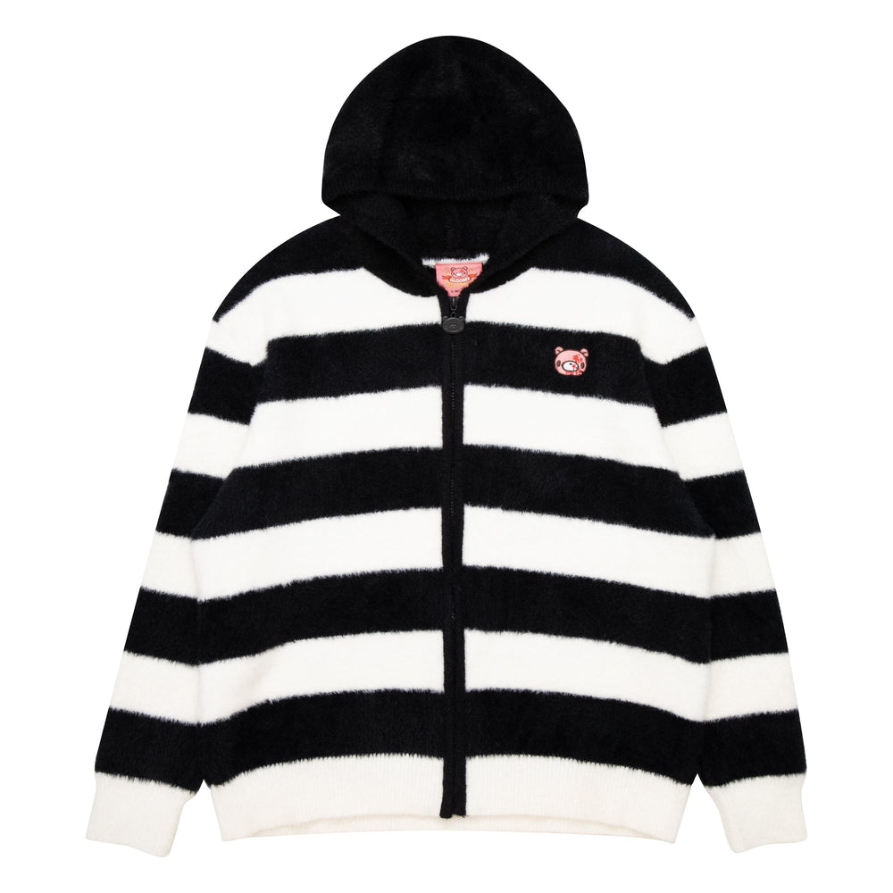 Gloomy Bear Striped Fuzzy Zip Up Jacket (ONLINE ORDER ONLY)