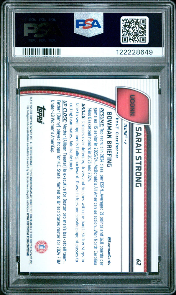 Graded 2024 Topps Bowman Chrome University Sarah Strong #62 Rookie RC Basketball Card PSA 9 Mint (ONLINE ORDER ONLY)