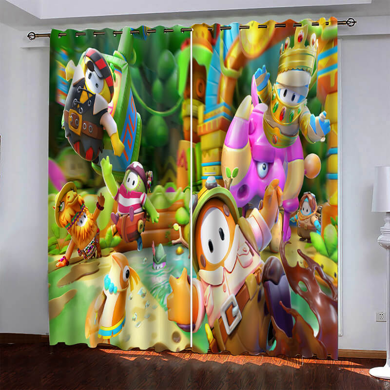 Game Fall Guys Pattern Curtains Blackout Window Drapes (Online Order Only)