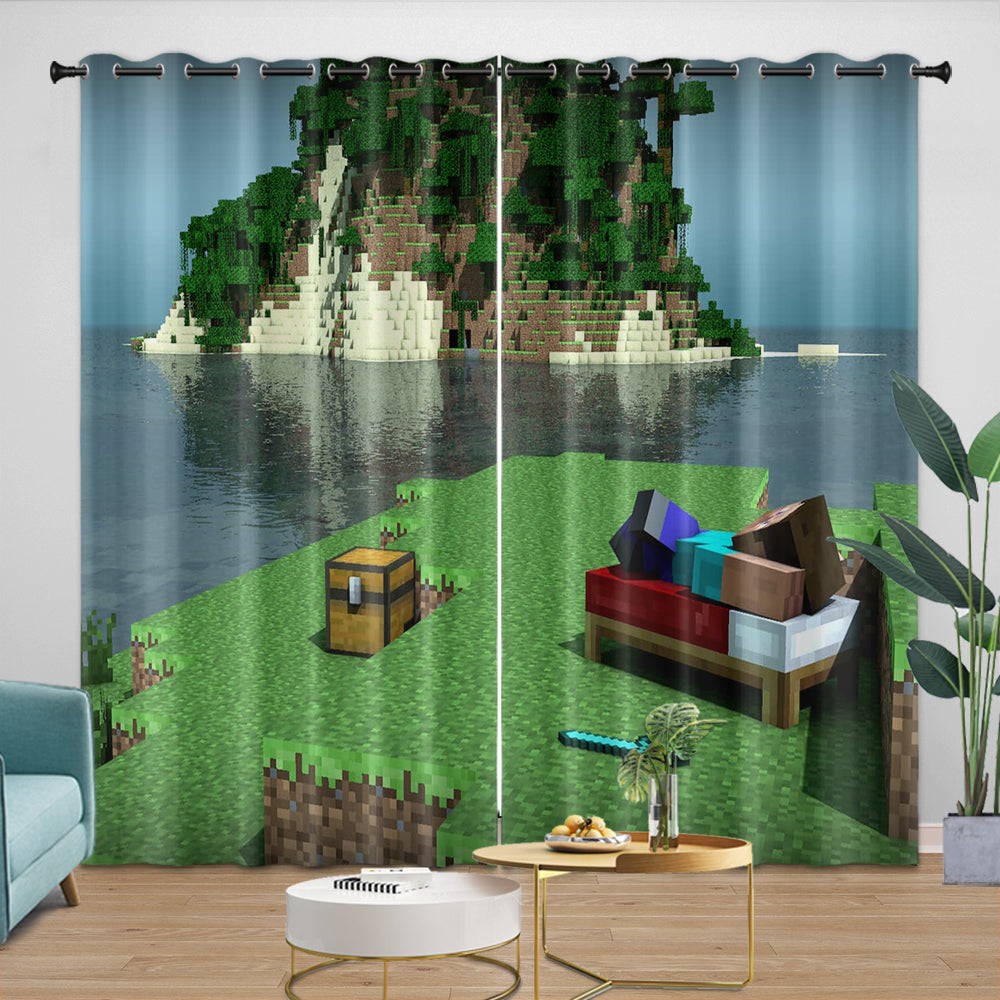 Game Pattern Minecraft Curtains Blackout Window Drapes Room Decoration (Online Order Only)