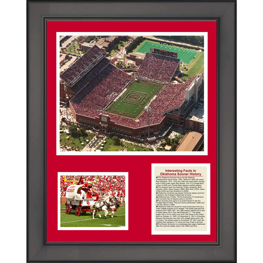Framed Oklahoma Sooners Stadium & Team History 11"x14" College Football Three Photo Collage (ONLINE ORDER ONLY)