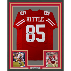 Framed Facsimile Autographed George Kittle 35x39 San Francisco Red Reprint Laser Auto Football Jersey Size Men's XL (ONLINE ORDER ONLY)