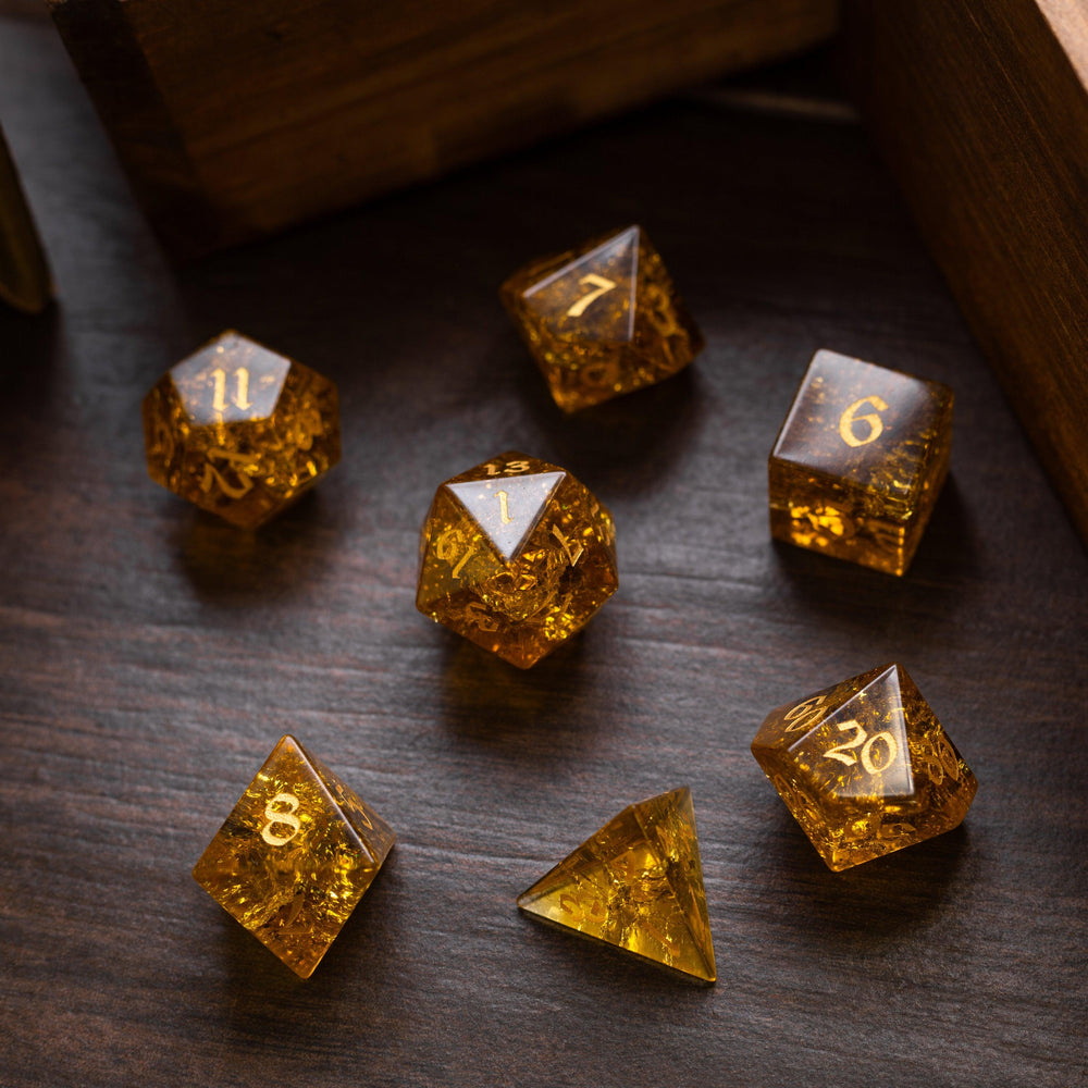 Gold Honey Lightning Cracked Glass DND Dice Set (ONLINE ORDER ONLY)