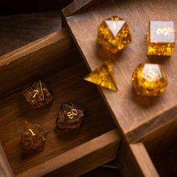 Gold Honey Lightning Cracked Glass DND Dice Set (ONLINE ORDER ONLY)