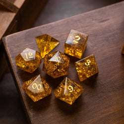 Gold Honey Lightning Cracked Glass DND Dice Set (ONLINE ORDER ONLY)
