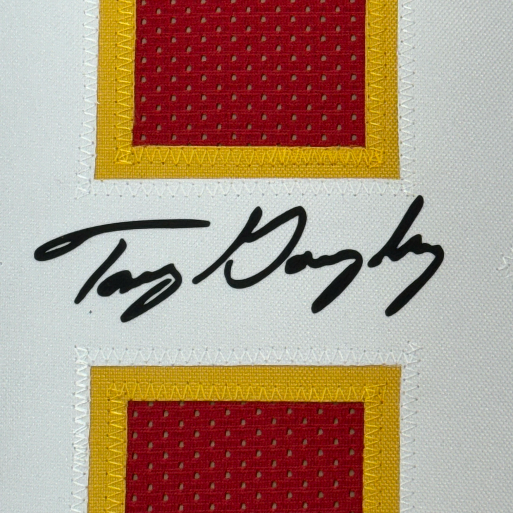 Framed Facsimile Autographed Tony Gonzalez 35x39 Kansas City Red Reprint Laser Auto Football Jersey (ONLINE ORDER ONLY)