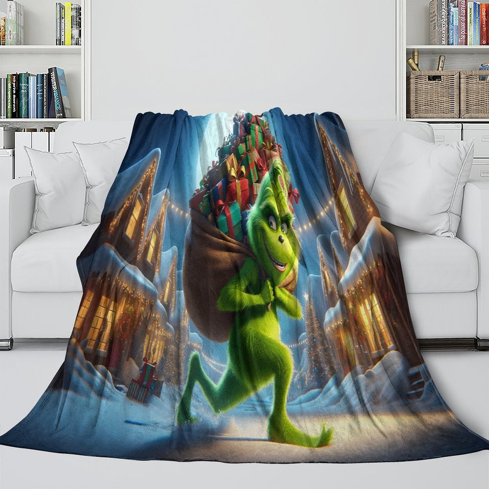 Grinch Blanket Pattern Flannel Throw Kids Room Decoration (ONLINE ORDER ONLY)