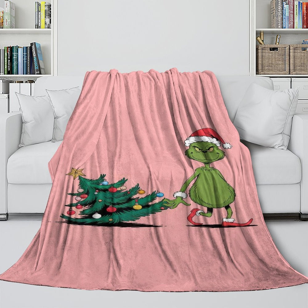 Grinch Blanket Pattern Flannel Throw Kids Room Decoration (ONLINE ORDER ONLY)