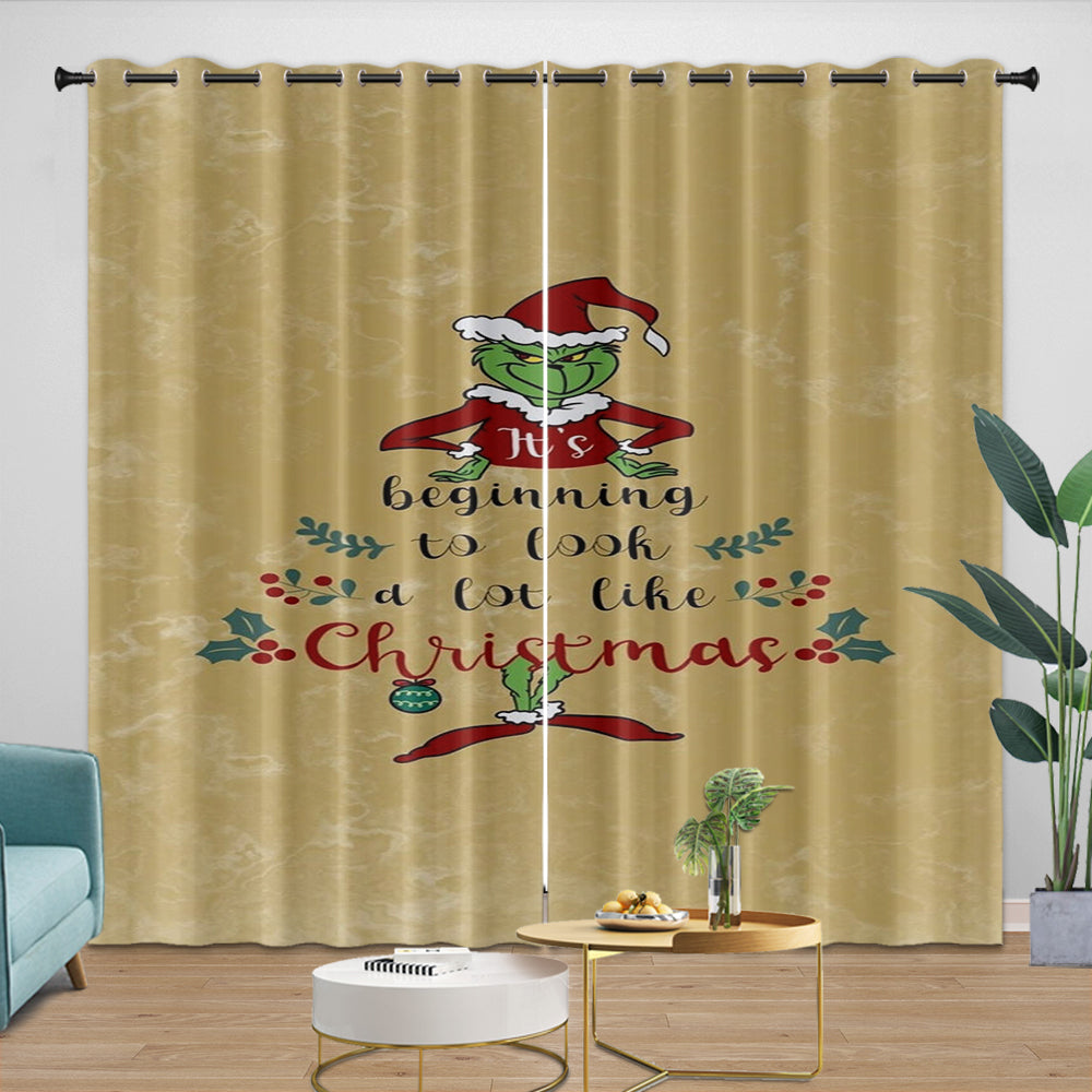 Grinch Curtains Blackout Window Drapes Room Decoration