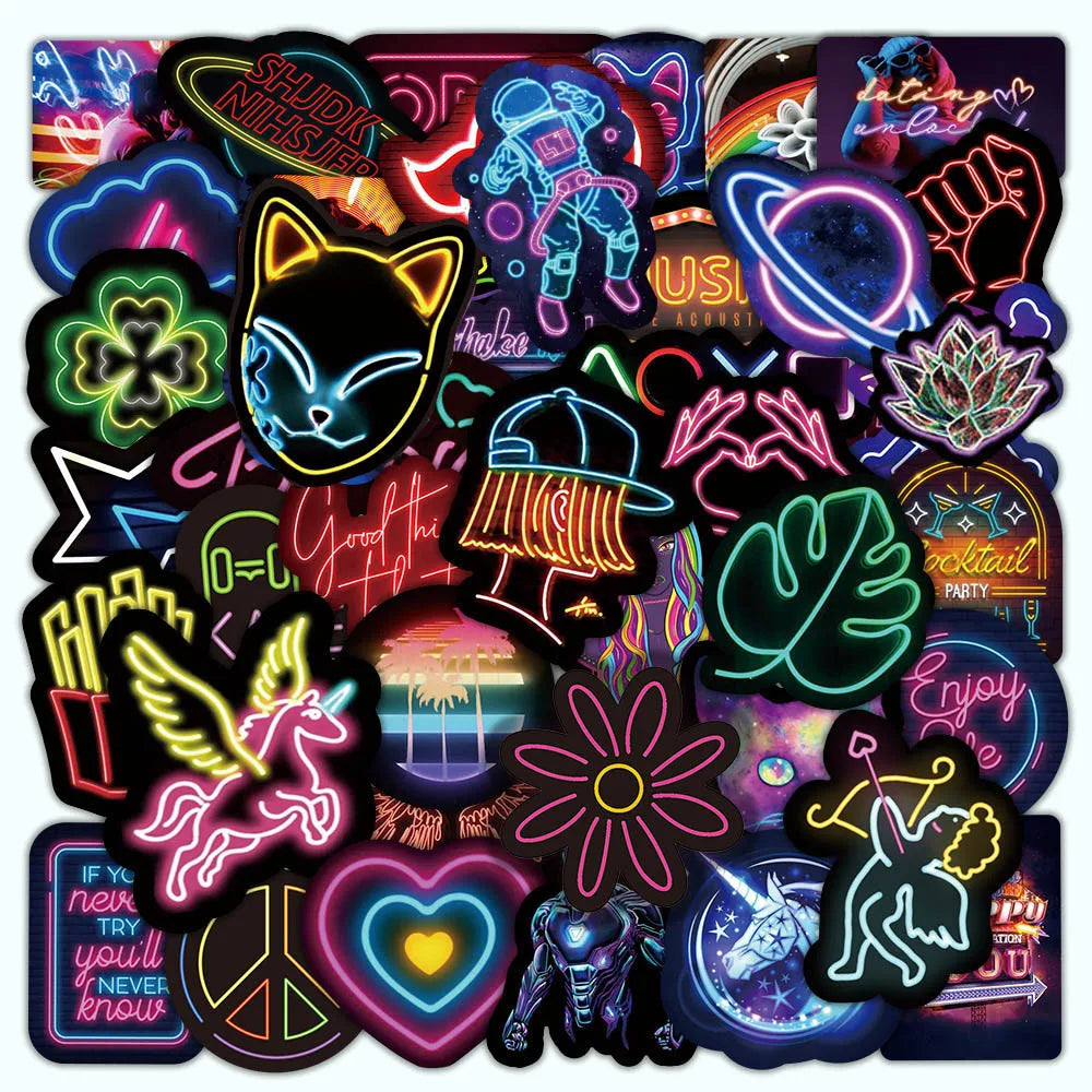 10/30/50/100PCS Cartoon Neon Light Graffiti Sticker Packs (ONLINE ORDER ONLY)
