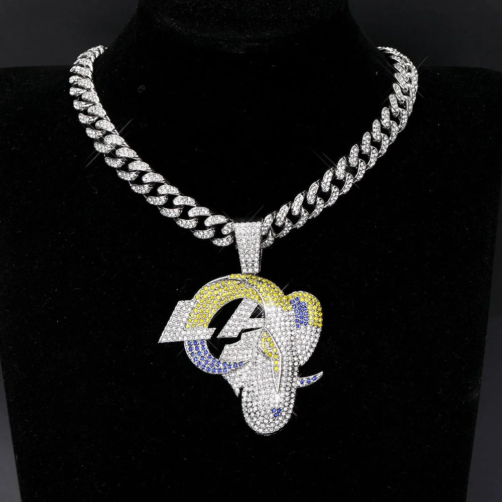 Sports Customized LOGO Pendant Necklace with Iced Out Cuban Chains for Football Fans Birthday Gifts (ONLINE ORDER ONLY)