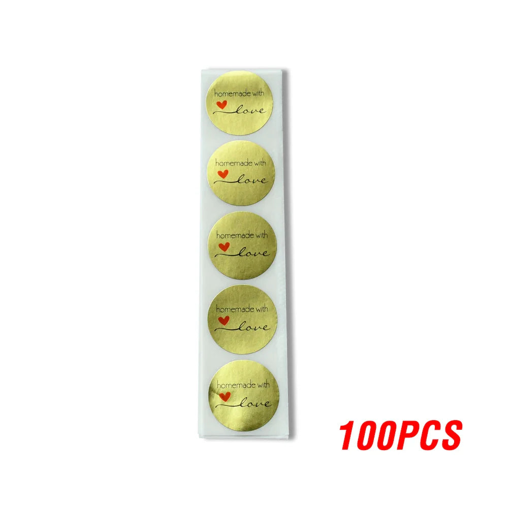 100-500pcs Black Handmade With Love 1 Inch Baking Label Wedding Sticker Party Label Decoration Envelope Seal Stationery Sticker (Online Order Only)