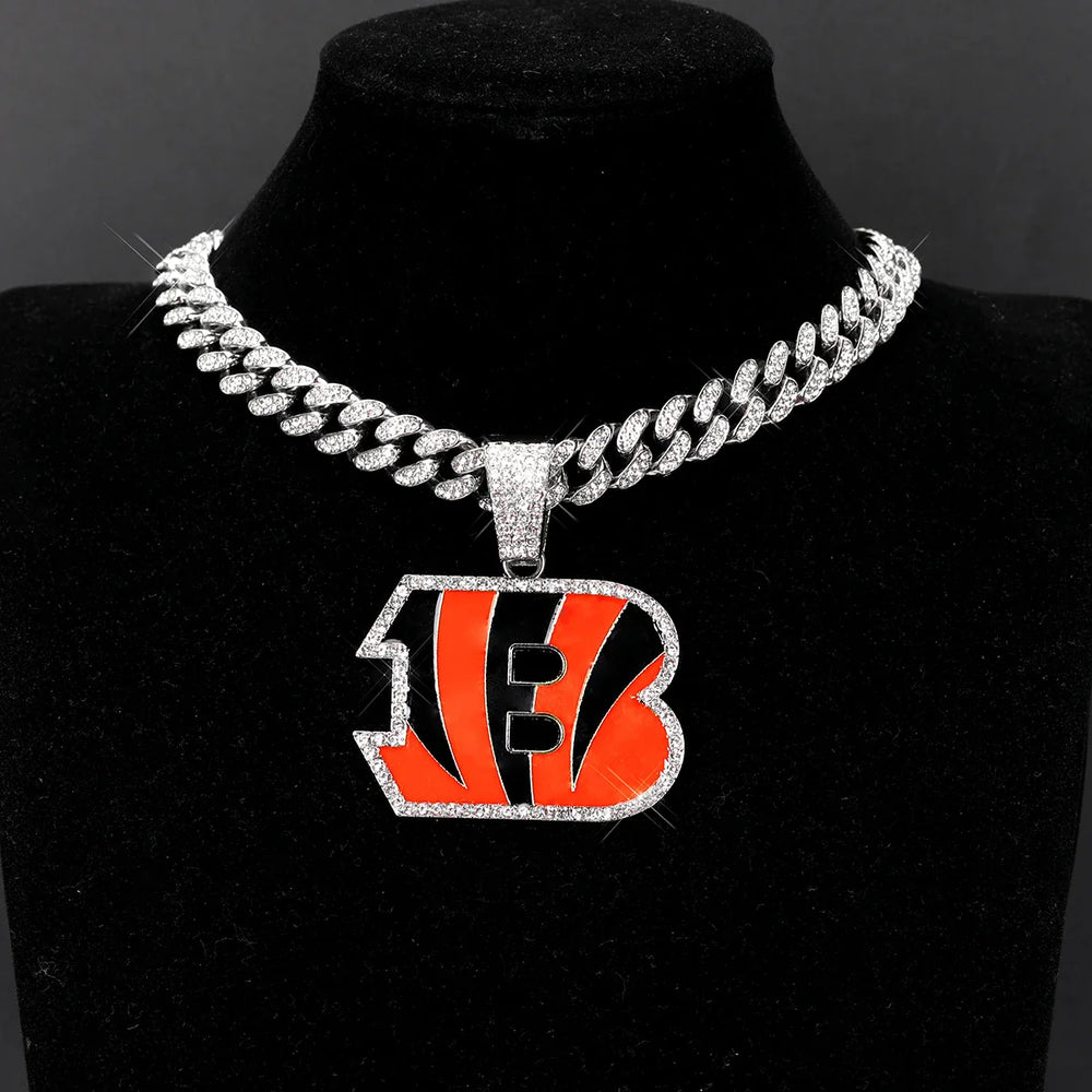 Sports Customized LOGO Pendant Necklace with Iced Out Cuban Chains for Football Fans Birthday Gifts (ONLINE ORDER ONLY)