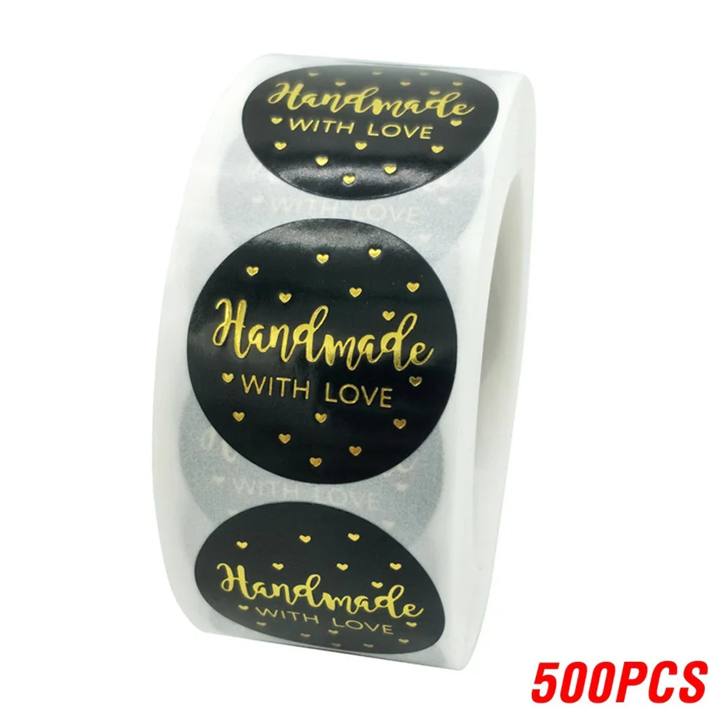 100-500pcs Black Handmade With Love 1 Inch Baking Label Wedding Sticker Party Label Decoration Envelope Seal Stationery Sticker (Online Order Only)