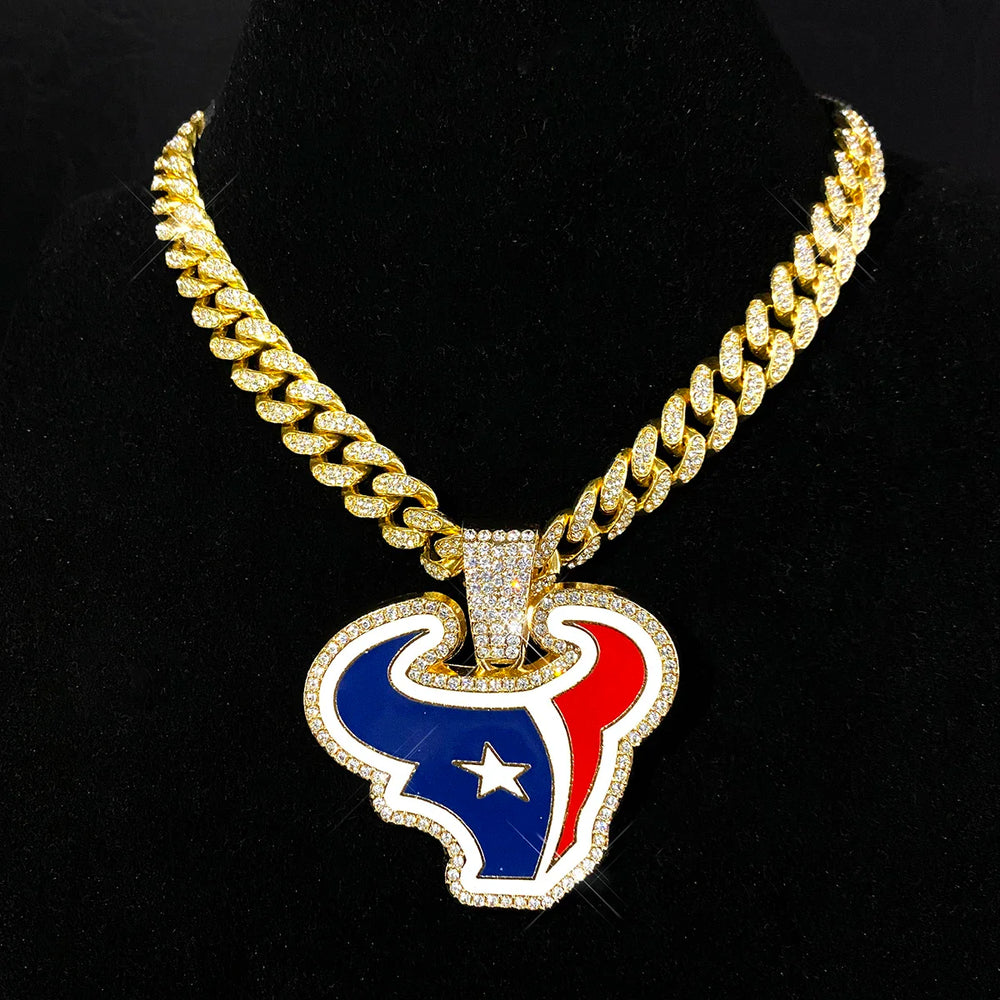 Sports Customized LOGO Pendant Necklace with Iced Out Cuban Chains for Football Fans Birthday Gifts (ONLINE ORDER ONLY)