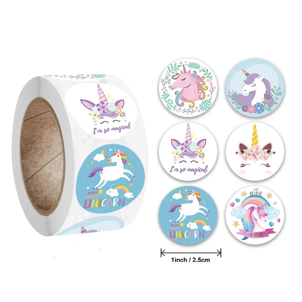 Reward Sticker For Kids Mermaid Unicorn Animal Cute Pattern 500pcs/roll 1 Inch 8 Designs School Teacher Supplies Child Sticker (ONLINE ORDER ONLY)