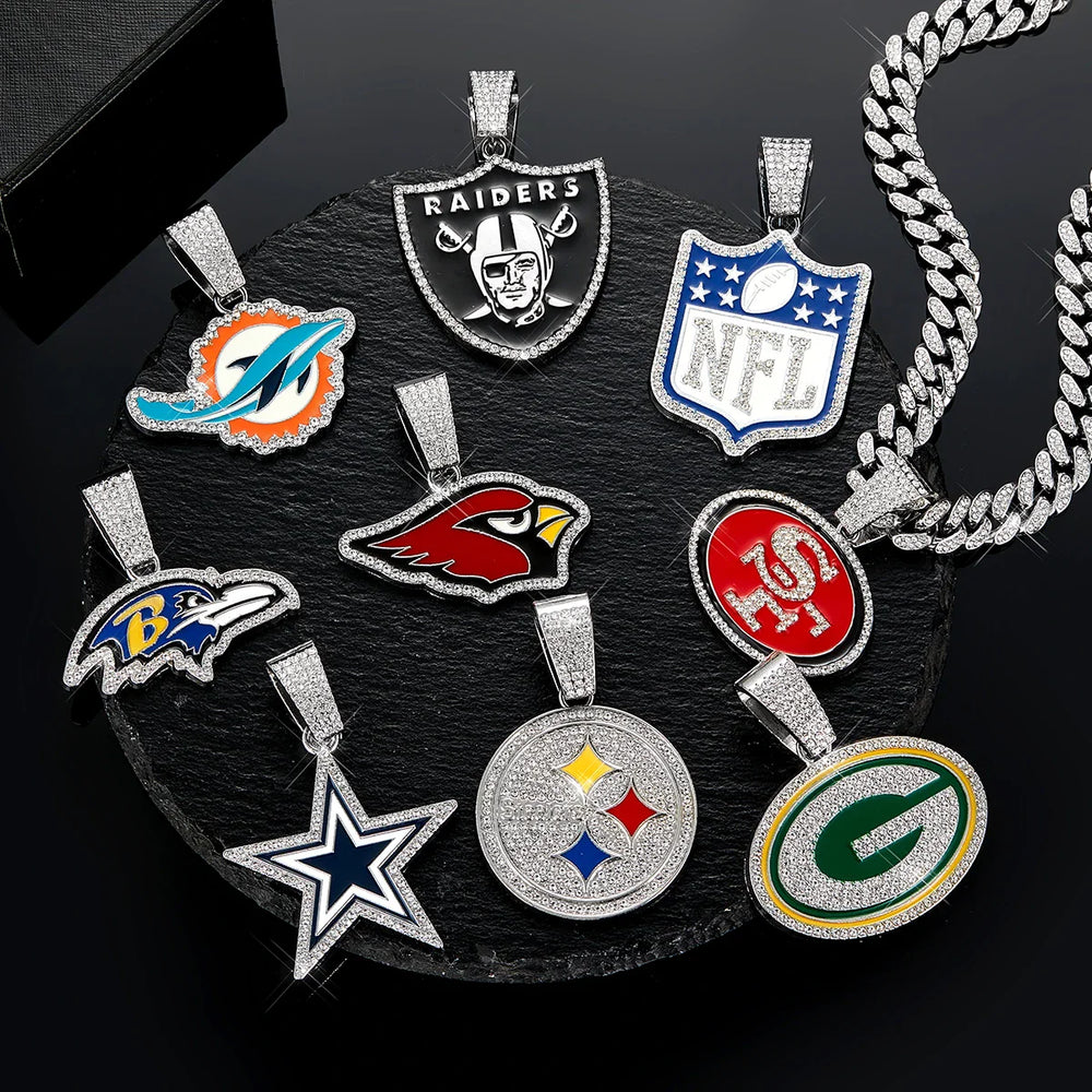 Sports Customized LOGO Pendant Necklace with Iced Out Cuban Chains for Football Fans Birthday Gifts (ONLINE ORDER ONLY)