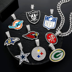 Sports Customized LOGO Pendant Necklace with Iced Out Cuban Chains for Football Fans Birthday Gifts (ONLINE ORDER ONLY)