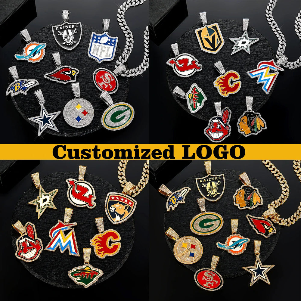 Sports Customized LOGO Pendant Necklace with Iced Out Cuban Chains for Football Fans Birthday Gifts (ONLINE ORDER ONLY)