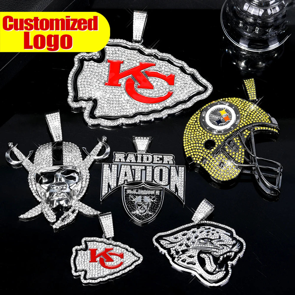 Sports Customized LOGO Pendant Necklace with Iced Out Cuban Chains for Football Fans Birthday Gifts (ONLINE ORDER ONLY)